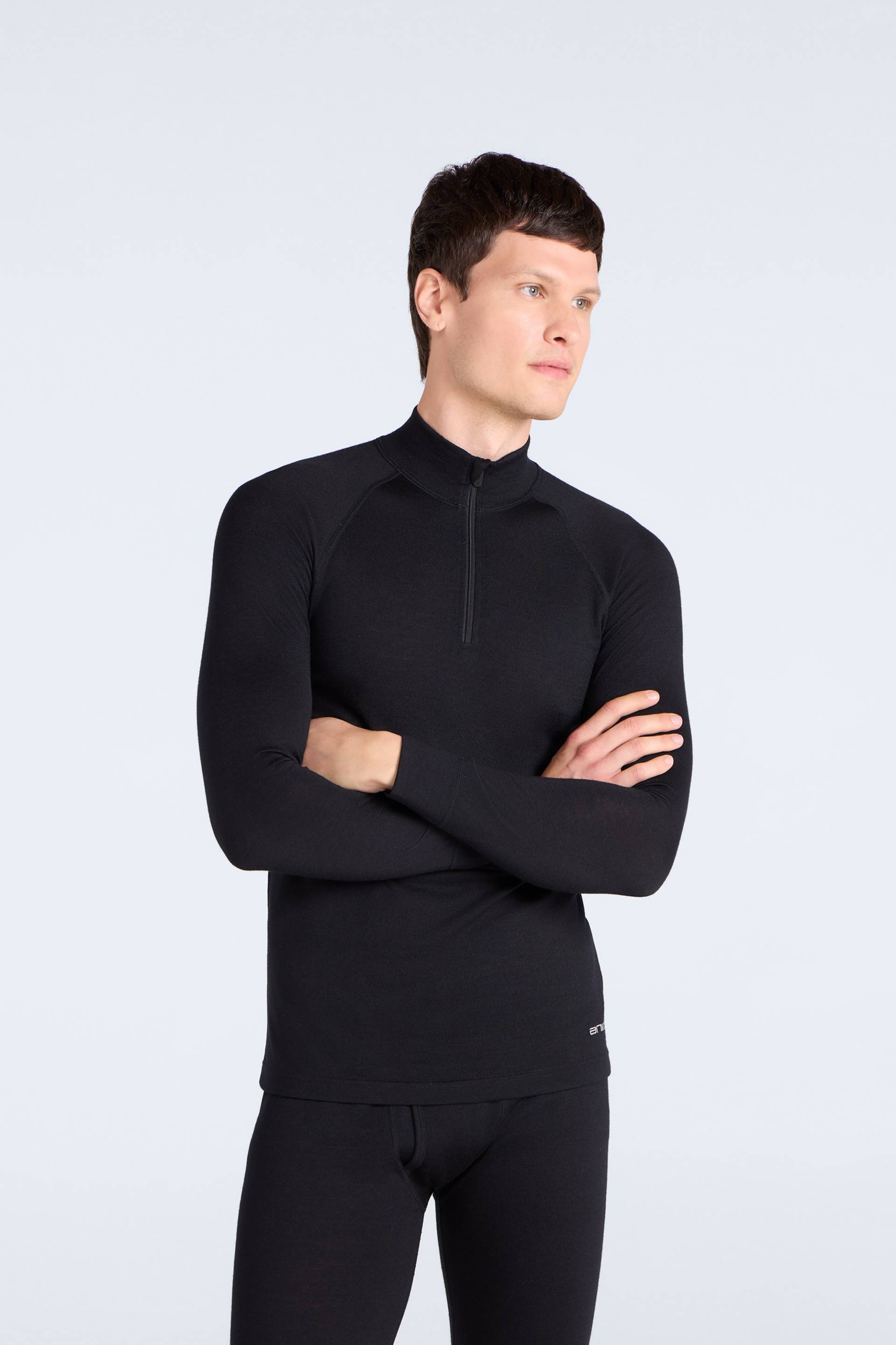Merino Herren-Pullover mit halbem Reißverschluss - Schwarz Merino Herren-Pullover mit halbem Reißverschluss - Schwarz von Animal