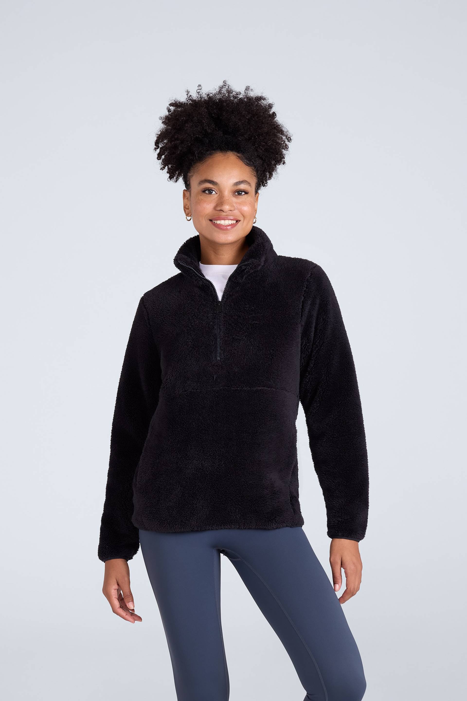 Teddy Damen-Fleecejacke mit halbem Reißverschluss - Schwarz von Animal