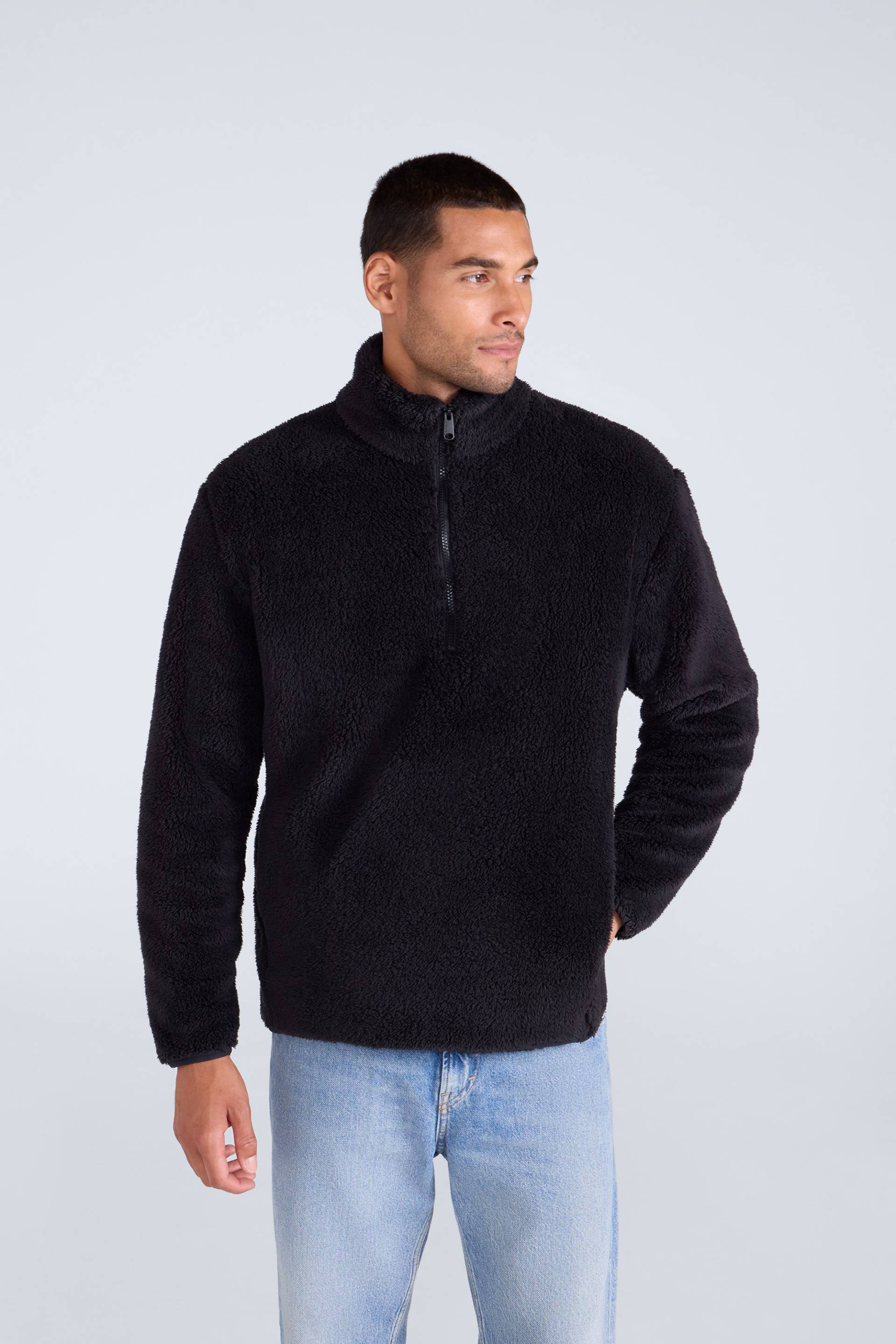 Teddy Herren-Fleecejacke mit halbem Reißverschluss - Schwarz von Animal