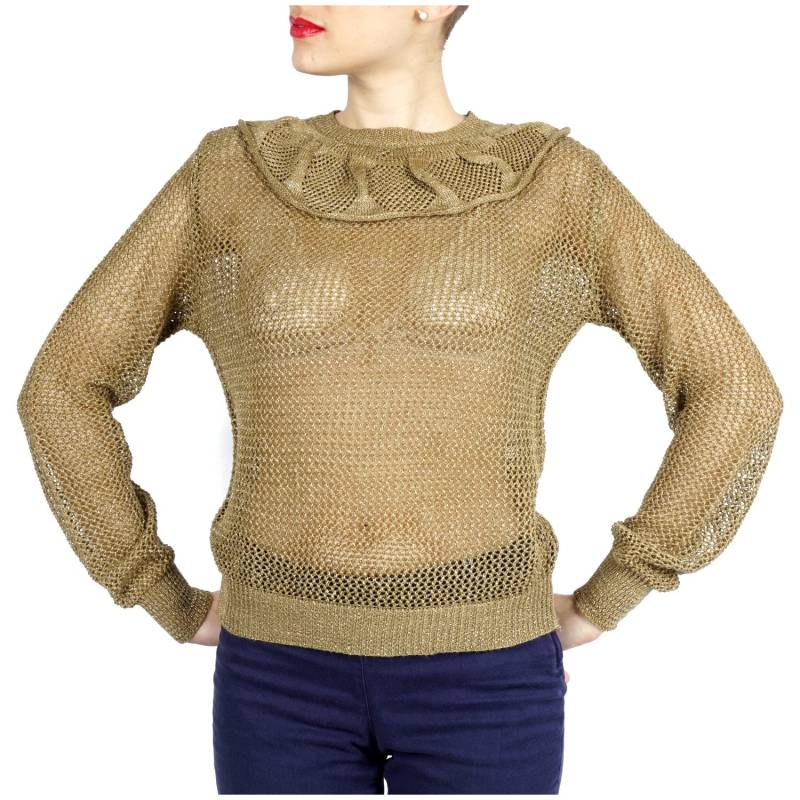 80Er Jahre Vintage Strickpullover in Gold Mit Rüschenkragen Von Segue | Mittelgroß 80Er Jahre Vintage Strickpullover in Gold Mit Rüschenkragen Von Segue | Mittelgroß von AnimalHeadVintage