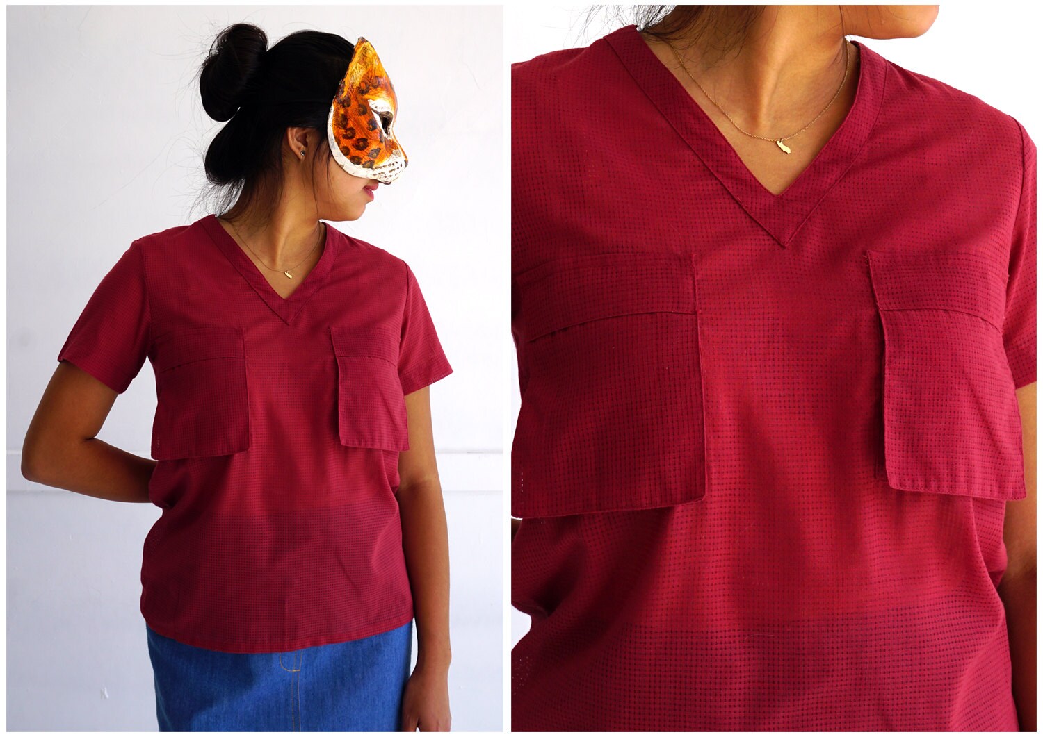 Einfaches Vintage 1960Er Jahre Perforiertes Top Mit Gitterstruktur Und Aufgesetzten Taschen Von I. Magnin | Klein von AnimalHeadVintage