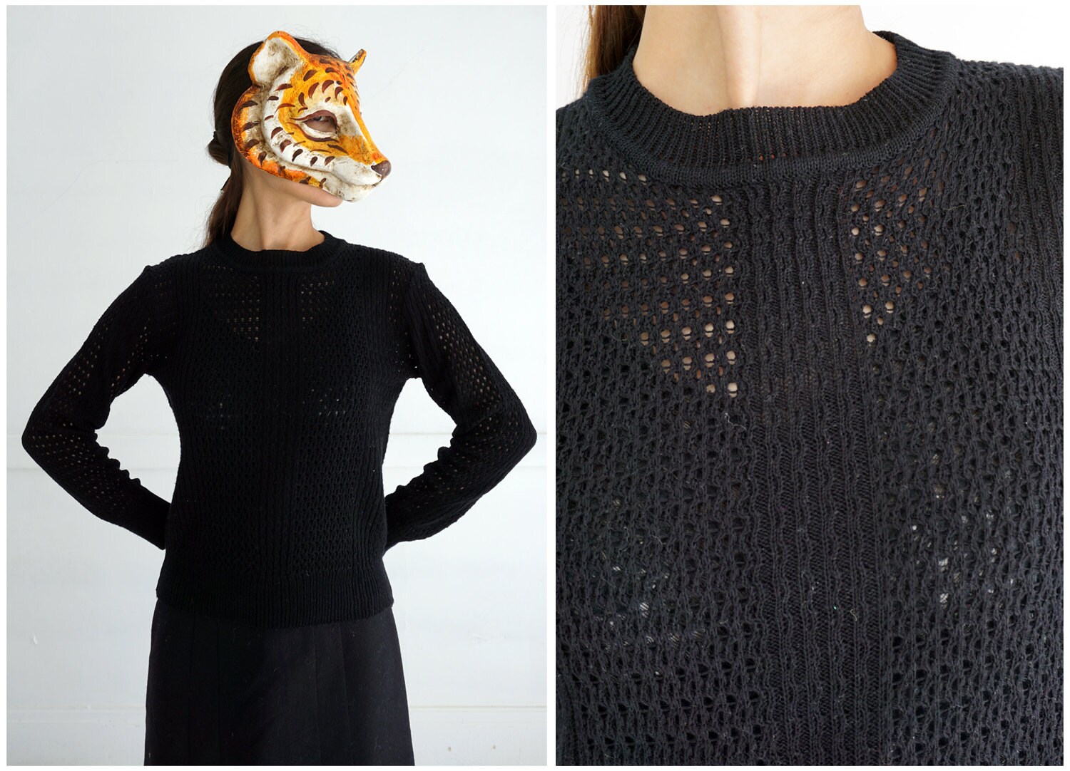 Vintage 1970Er Schwarzer Sheer Pullover Von Astorda | Klein von AnimalHeadVintage
