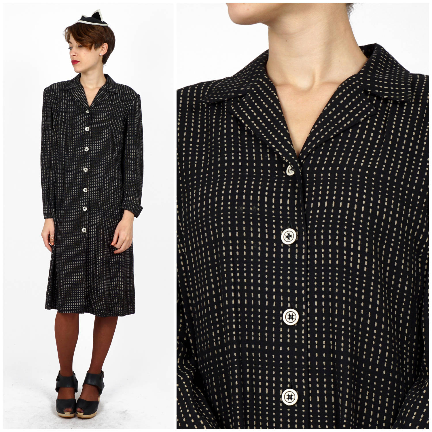 Vintage 1980S Schwarzes Gepunktetes Kleid Von Jaeger | Mittel von AnimalHeadVintage