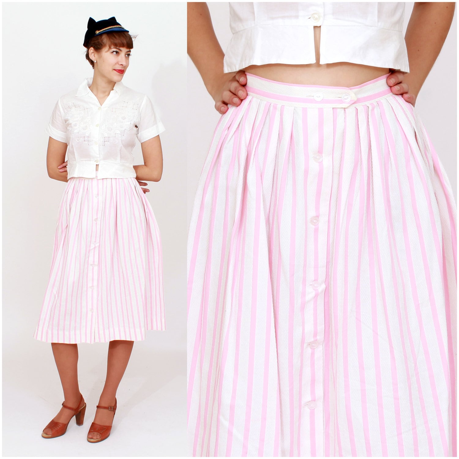 Vintage 50Er Jahre Candy Stripe Button Down Rock | Klein von AnimalHeadVintage