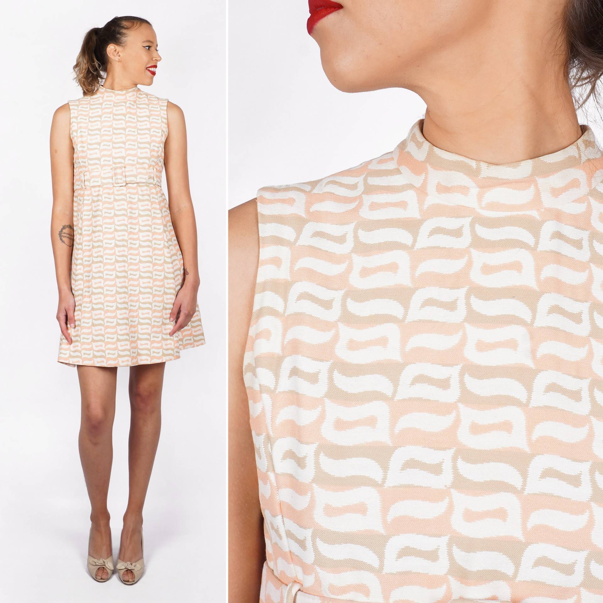 Vintage 60Er Jahre Mod Party Shift Kleid Aus Pink Und Hellbraun Mit Gürtel Taschen Von Jane Justin Für Don Sophisticates | Mittel von AnimalHeadVintage