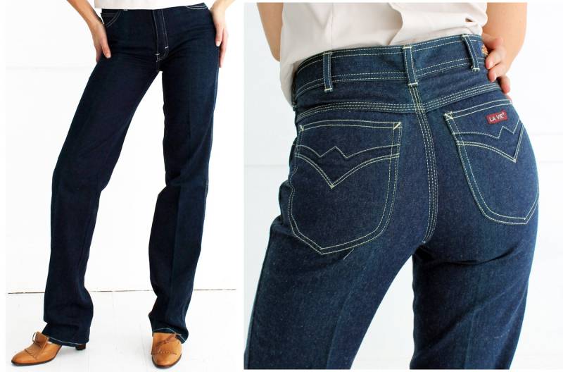 Vintage 70Er/80Er Dunkelblaue High-Waisted Gerades Bein Extra Lange Jeans Hose Von La Vie | Klein Vintage 70Er/80Er Dunkelblaue High-Waisted Gerades Bein Extra Lange Jeans Hose Von La Vie | Klein von AnimalHeadVintage