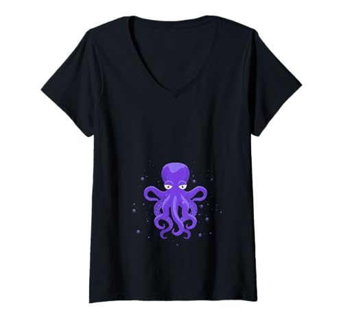 Damen Pulpo T-Shirt mit V-Ausschnitt von Animales del mar