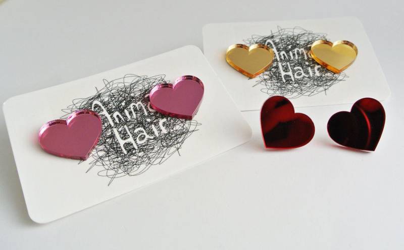 Love Heart Ohrstecker - Glänzendes Acryl Spiegelkunststoff Laser Cut von Animalhairstuff