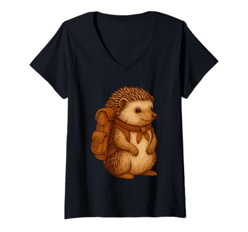 Damen Niedlicher Igel Backpacker Camping Wanderer Wald Wandern T-Shirt mit V-Ausschnitt Damen Niedlicher Igel Backpacker Camping Wanderer Wald Wandern T-Shirt mit V-Ausschnitt von Animals Hiking and Camping Gifts