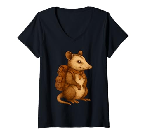 Damen Süße Opossum Backpacker Camping Wanderer Wald Tier Wandern T-Shirt mit V-Ausschnitt Damen Süße Opossum Backpacker Camping Wanderer Wald Tier Wandern T-Shirt mit V-Ausschnitt von Animals Hiking and Camping Gifts
