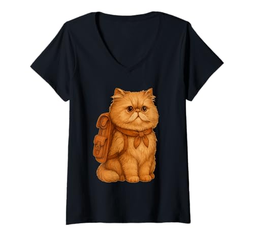 Damen Süße persische Katze, Backpacker, Camping, Wandern, Kätzchen T-Shirt mit V-Ausschnitt Damen Süße persische Katze, Backpacker, Camping, Wandern, Kätzchen T-Shirt mit V-Ausschnitt von Animals Hiking and Camping Gifts