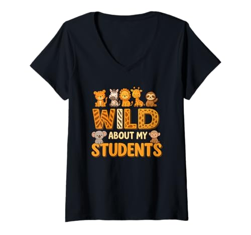 Damen Wild About My Students Lehrer Shirt Klassenzimmer Safari T-Shirt mit V-Ausschnitt Damen Wild About My Students Lehrer Shirt Klassenzimmer Safari T-Shirt mit V-Ausschnitt von Animals Teacher Wild About My Students Shirt