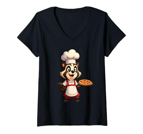 Damen Dachs als Pizzabäcker mit Mütze und Pizza T-Shirt mit V-Ausschnitt Damen Dachs als Pizzabäcker mit Mütze und Pizza T-Shirt mit V-Ausschnitt von Animals of the World - Badger