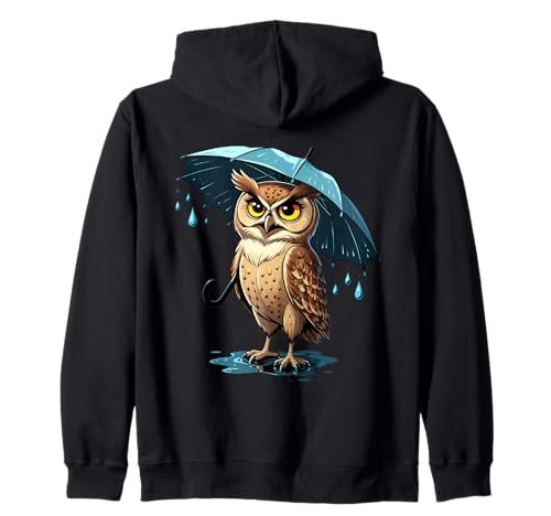 Grimmige Eule Cartoon Mit Regenschirm Kapuzenjacke Grimmige Eule Cartoon Mit Regenschirm Kapuzenjacke von Animals of the World - Bird