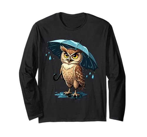 Grimmige Eule Cartoon Mit Regenschirm Langarmshirt Grimmige Eule Cartoon Mit Regenschirm Langarmshirt von Animals of the World - Bird