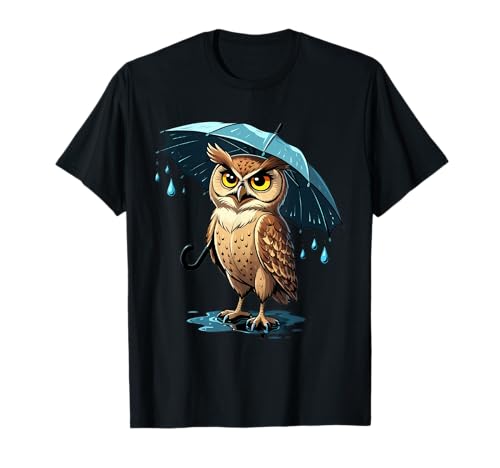 Grimmige Eule Cartoon Mit Regenschirm T-Shirt Grimmige Eule Cartoon Mit Regenschirm T-Shirt von Animals of the World - Bird