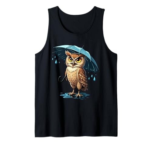 Grimmige Eule Cartoon Mit Regenschirm Tank Top Grimmige Eule Cartoon Mit Regenschirm Tank Top von Animals of the World - Bird