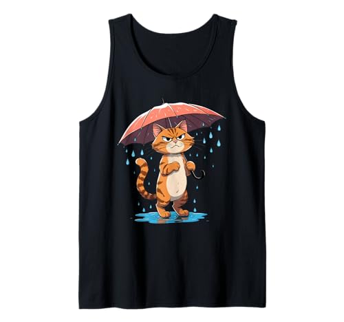 Cartoon Katze mit Regenschirm im Regen Tank Top von Animals of the World - Cat