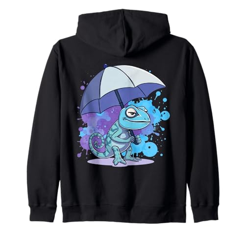 Chamäleon Cartoon Illustration Mit Regenschirm Kapuzenjacke von Animals of the World - Chameleon