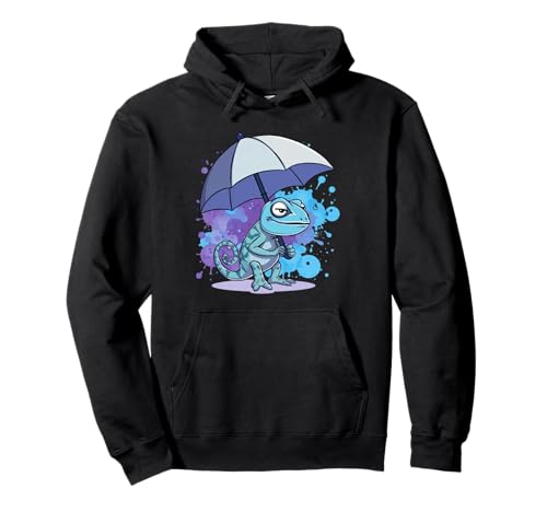 Chamäleon Cartoon Illustration Mit Regenschirm Pullover Hoodie von Animals of the World - Chameleon