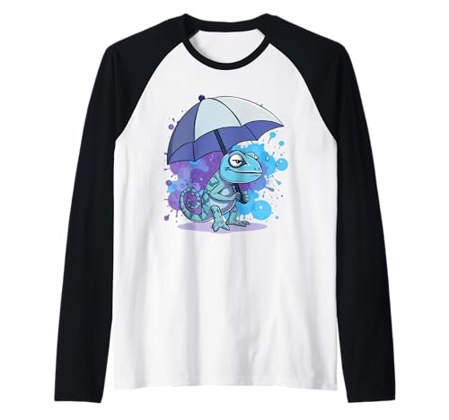 Chamäleon Cartoon Illustration Mit Regenschirm Raglan von Animals of the World - Chameleon