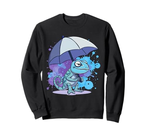 Chamäleon Cartoon Illustration Mit Regenschirm Sweatshirt von Animals of the World - Chameleon
