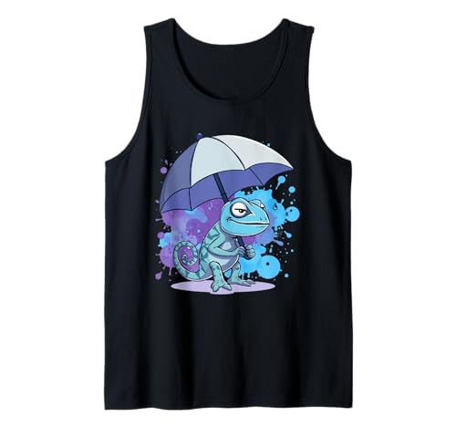 Chamäleon Cartoon Illustration Mit Regenschirm Tank Top von Animals of the World - Chameleon