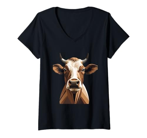 Damen Kuh im Polygon-Stil – Geometrisches Low-Poly-Tiermotiv T-Shirt mit V-Ausschnitt Damen Kuh im Polygon-Stil – Geometrisches Low-Poly-Tiermotiv T-Shirt mit V-Ausschnitt von Animals of the World - Cow