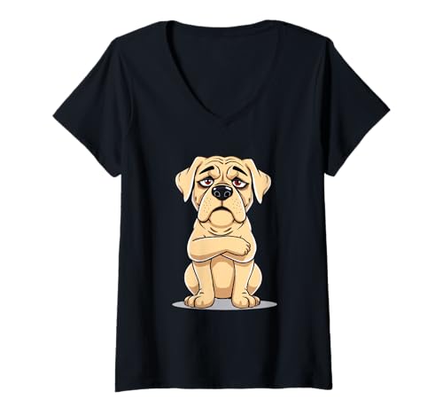 Damen Grimmiger Labrador: Cartoon-Tierillustration T-Shirt mit V-Ausschnitt von Animals of the World - Dog