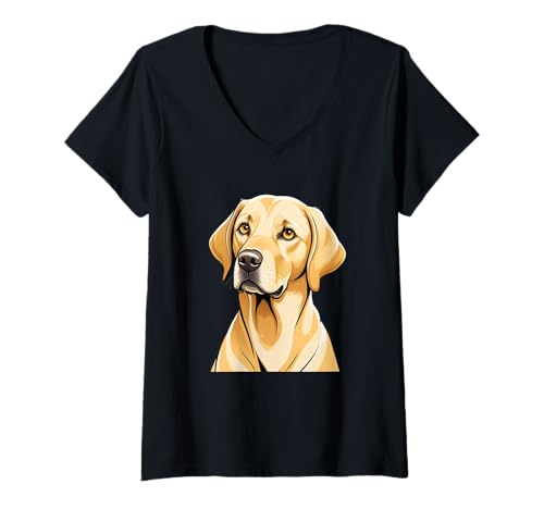 Damen Labrador Retriever Kopf – Comic Stil Illustration T-Shirt mit V-Ausschnitt von Animals of the World - Dog