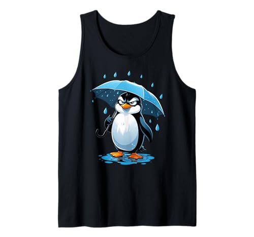 Cartoon Pinguin Illustration mit Regenschirm im Regen Tank Top von Animals of the World - Penguin