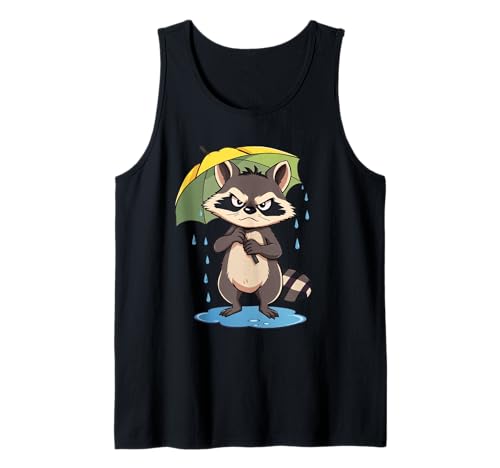 Comic Waschbär Illustration mit Regenschirm im Regen Tank Top von Animals of the World - Raccoon