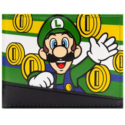 Super Klempner Bruder Sechs Goldene Münzen Spieler Zwei Geldbörse/Geldbeutel Bi-Fold Ausweis & Kartenhalter, Grün von Animation