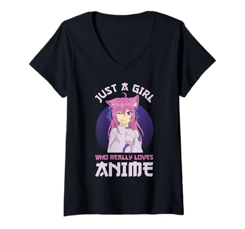 Damen Nur EIN Mädchen, das Anime Japanese Kawaii Otaku wirklich liebt T-Shirt mit V-Ausschnitt von Anime Aesthetic Girl Otaku Kawaii Japanese