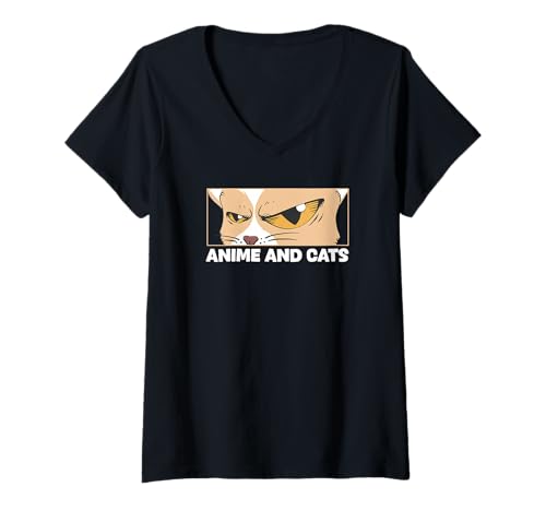 Damen Anime und Katzen - Lustige Katze T-Shirt mit V-Ausschnitt von Anime And Cats