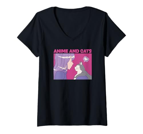 Damen Anime und Katzen - Lustiger Anime T-Shirt mit V-Ausschnitt Damen Anime und Katzen - Lustiger Anime T-Shirt mit V-Ausschnitt von Anime And Cats