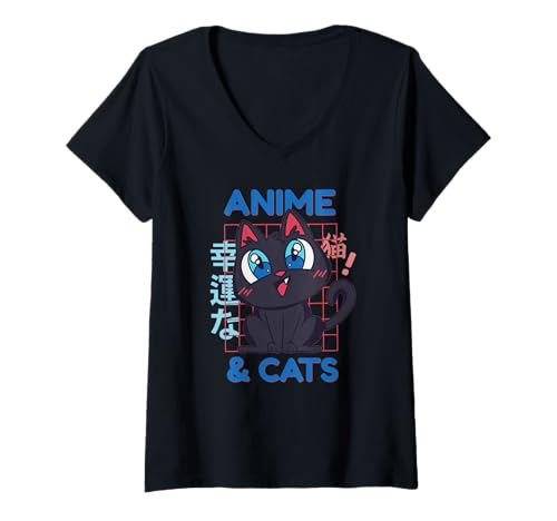 Damen Anime und Katzen - Lustiger Anime T-Shirt mit V-Ausschnitt Damen Anime und Katzen - Lustiger Anime T-Shirt mit V-Ausschnitt von Anime And Cats