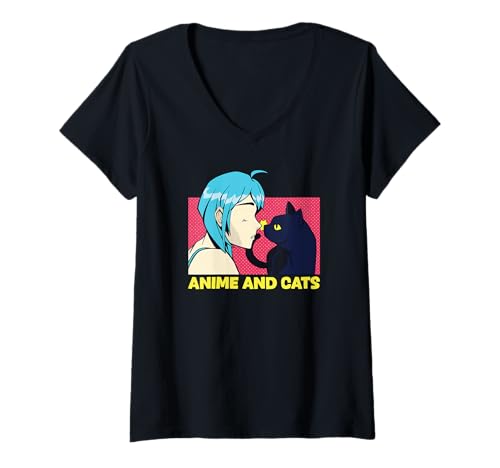 Damen Anime und Katzen - Lustiger Anime T-Shirt mit V-Ausschnitt Damen Anime und Katzen - Lustiger Anime T-Shirt mit V-Ausschnitt von Anime And Cats