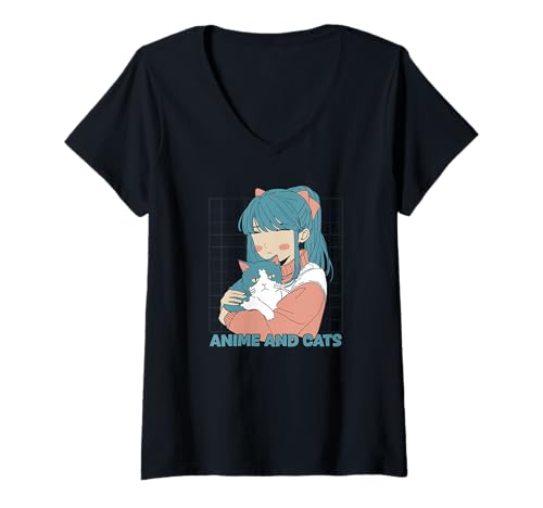 Damen Anime und Katzen - Lustiger Anime T-Shirt mit V-Ausschnitt Damen Anime und Katzen - Lustiger Anime T-Shirt mit V-Ausschnitt von Anime And Cats
