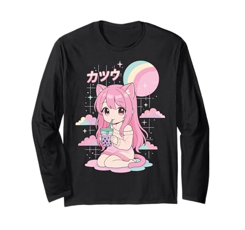 Anime Mädchen Boba Bubble Tea Kawaii Langarmshirt von Anime Boba tee Süß Japanisch Manga