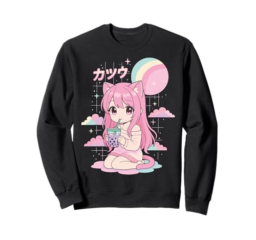 Anime Mädchen Boba Bubble Tea Kawaii Sweatshirt von Anime Boba tee Süß Japanisch Manga