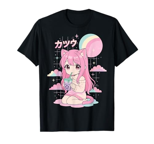 Anime Mädchen Boba Bubble Tea Kawaii T-Shirt von Anime Boba tee Süß Japanisch Manga