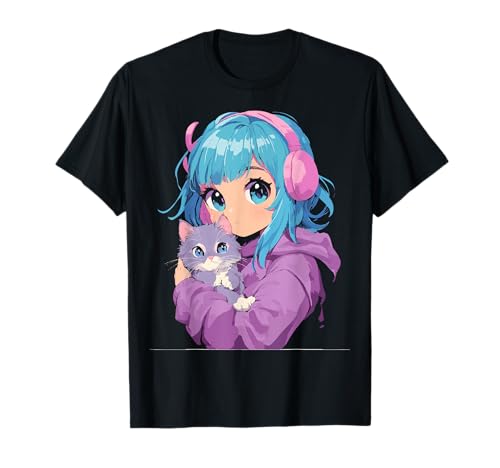 Anime-Mädchen, Katze, japanische Kawaii, Jugendliche, Mädchen T-Shirt Anime-Mädchen, Katze, japanische Kawaii, Jugendliche, Mädchen T-Shirt von Anime Cat Teen