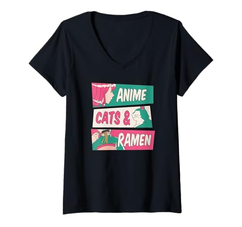 Damen Anime Cats and Ramen - Lustiger Anime T-Shirt mit V-Ausschnitt Damen Anime Cats and Ramen - Lustiger Anime T-Shirt mit V-Ausschnitt von Anime Cats And Ramen