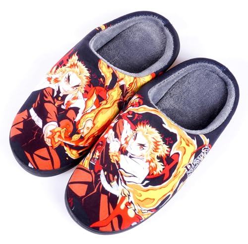 Anime Clothing Anime Hausschuhe Unisex Plüsch Pantoffeln Rutschfest House Slippers Winter Warme Schlappen Demon Slayer Rengoku,42-43 von Anime Clothing