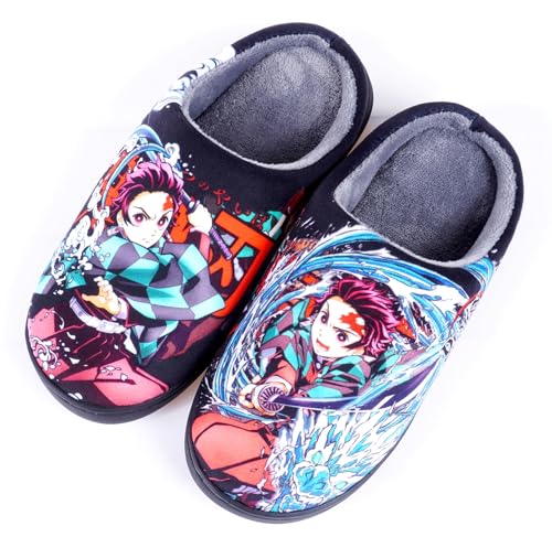 Anime Clothing Anime Hausschuhe Unisex Plüsch Pantoffeln Rutschfest House Slippers Winter Warme Schlappen Demon Slayer Tanjirou,38-39 von Anime Clothing