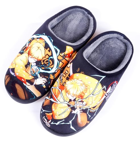 Anime Clothing Anime Hausschuhe Unisex Plüsch Pantoffeln Rutschfest House Slippers Winter Warme Schlappen Demon Slayer Zenitsu,42-43 von Anime Clothing