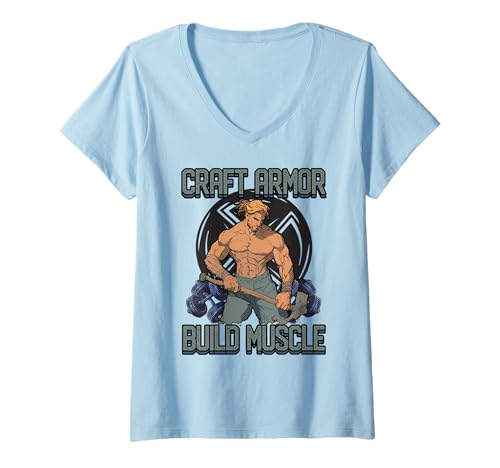 Damen Craft Armor Build Muscle Cosplay Gym Zitat T-Shirt mit V-Ausschnitt von Anime Cosplay Bodybuilding by NLTS