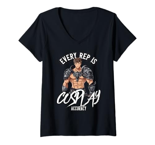 Damen Every Rep Is Cosplay Accuracy Gym Zitat T-Shirt mit V-Ausschnitt von Anime Cosplay Bodybuilding by NLTS