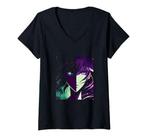 Damen Anime Dual Realms T-Shirt mit V-Ausschnitt Damen Anime Dual Realms T-Shirt mit V-Ausschnitt von Anime Essence